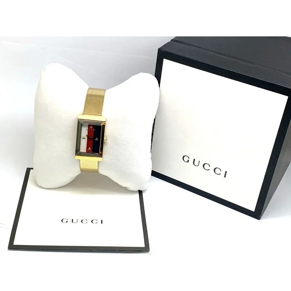 Gucci Women's Watch YA147410 G-Frame Gold Rectangular Dial Swiss Quartz Steel
